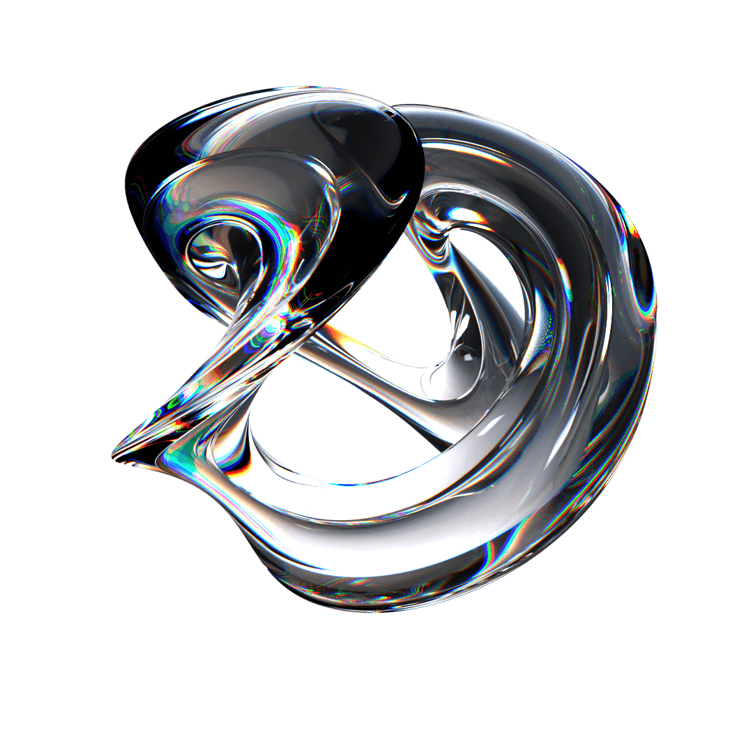 A close-up of a clear glass object on a black background. The object is smooth and round, and it catches the light in a way that creates a bright highlight in the center.
